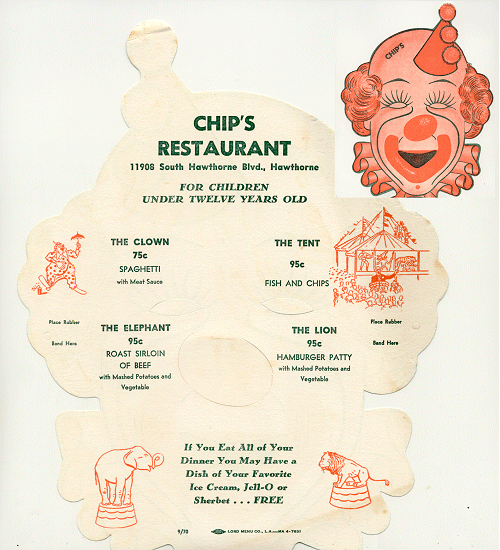 Chips Kids Menu ca1970